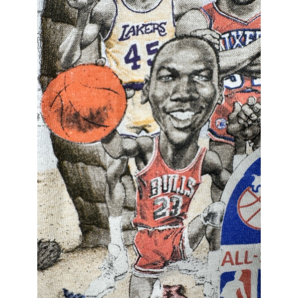 Vintage 1990 NBA All Stars Salem Caricature T Shirt Jordan Miami White Mens Sz L - Picture 6 of 13